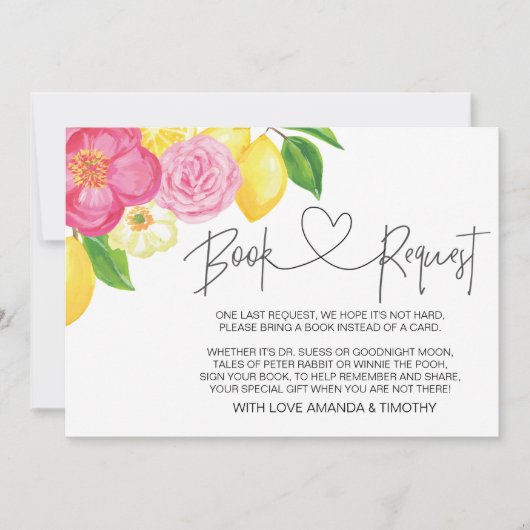 Pink Lemon Floral Baby shower Boek Aanvraag Kaarte Kaart (Voorkant)