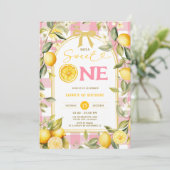 Pink Lemon Gingham Sweet One 1st Birthday Kaart (Staand voorkant)