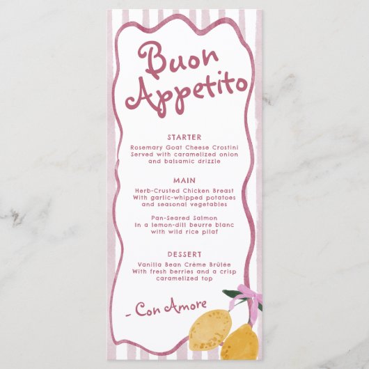 Pink Lemon Girls Baby Shower  Menu (Voorkant)