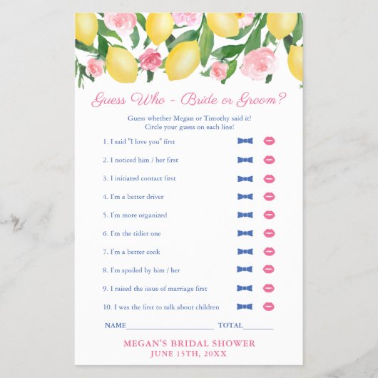 Pink Lemon Guess Who Bruid of Bruidegom Douche Spe Flyer (Voorkant)