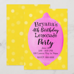 Pink Lemon Lemonade Yellow Birthday Party Kaart
