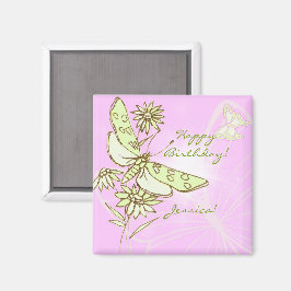 Pink Lemon LIme Butterfly Magneet