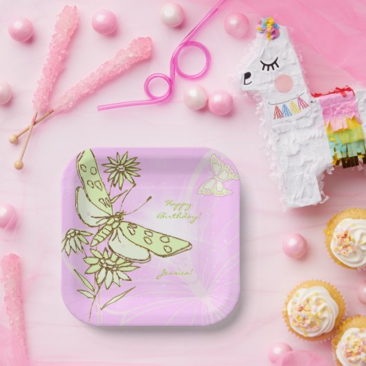Pink Lemon Lime Butterfly Throw Pillow Papieren Bordje (Feest)