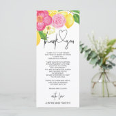Pink Lemon Spring Wedding Bedankt Tafel Instelling Menu (Staand voorkant)