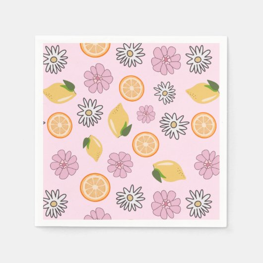 Pink Lemon Summer Floral Napkins Servet (Voorkant)
