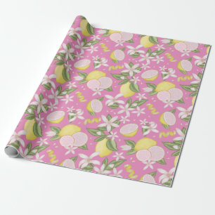Pink Lemon Verjaardag Party Wrapping Paper Cadeaupapier