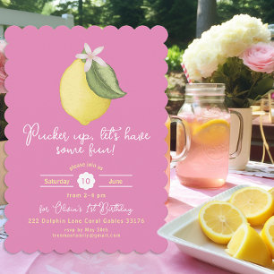 Pink Lemon Verjaardag Uitnodiging – geschulpte lim