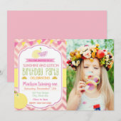 Pink Lemon Verjaardagsuitnodiging met afbeelding Kaart (Voorkant / Achterkant)
