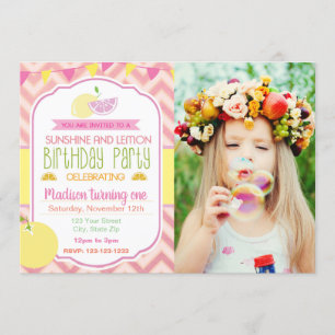 Pink Lemon Verjaardagsuitnodiging met afbeelding Kaart