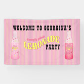 Pink Lemonade Birthday Welcome Vintage Striped Spandoek (Horizontaal)