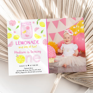 Pink Lemonade Lemon First Birthday Kaart