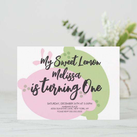 Pink Lemonade Lemon Limoen Fruit First Birthday Kaart (Staand voorkant)