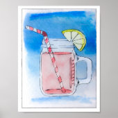 PInk Lemonade Mason Jar Waterverf Poster (Voorkant)