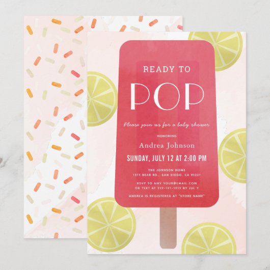 Pink Lemonade Popsicle Girl Baby shower Kaart (Voorkant / Achterkant)