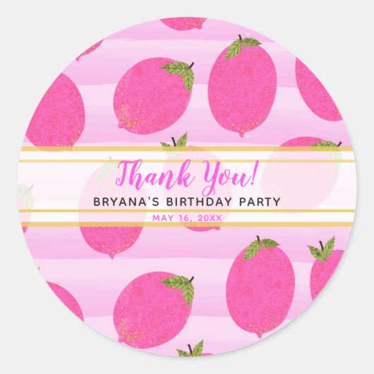 Pink Lemons Lemonade Summer Fruit Waterverf Favor Ronde Sticker (Voorkant)