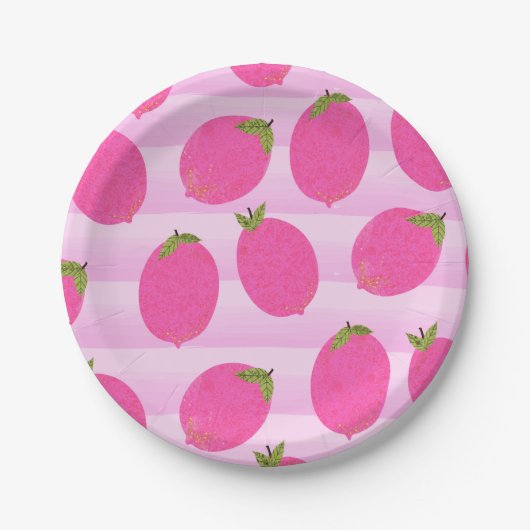 Pink Lemons Lemonade Summer Fruit Waterverf Party Papieren Bordje (Voorkant)