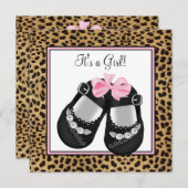 Pink Leopard-Baby shower Kaart (Voorkant / Achterkant)