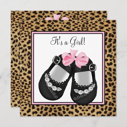 Pink Leopard-Baby shower Kaart (Voorkant / Achterkant)
