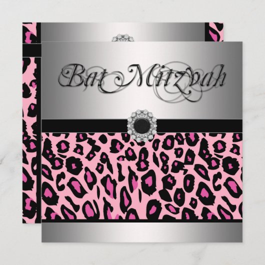 Pink Leopard Bat Mitswa Uitnodigingen (Voorkant / Achterkant)