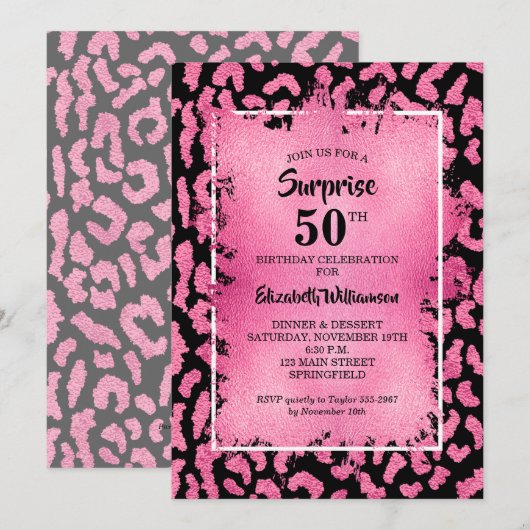 Pink Leopard Birthday Party Kaart (Voorkant / Achterkant)