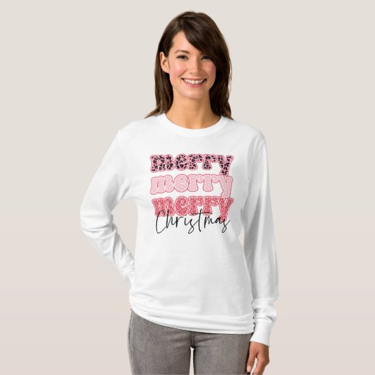 Pink Leopard Christmas T-shirt (Voorkant volledig)