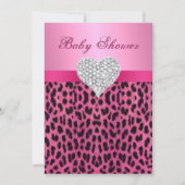 Pink Leopard Diamond Heart Baby shower Uitnodiging (Voorkant)