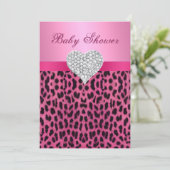 Pink Leopard Diamond Heart Baby shower Uitnodiging (Staand voorkant)