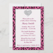 Pink Leopard Diamond Heart Baby shower Uitnodiging (Achterkant)