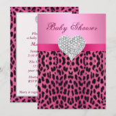 Pink Leopard Diamond Heart Baby shower Uitnodiging (Voorkant / Achterkant)