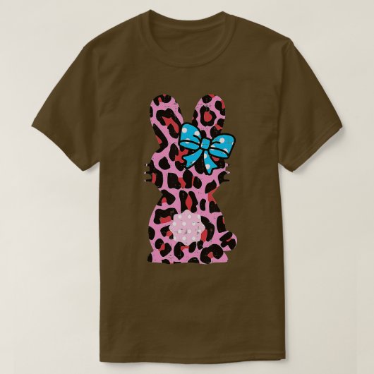 Pink Leopard Easter Bunny Ribbon Cute Rabbit Women T-shirt (Design voorkant)