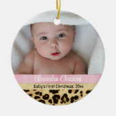 Pink Leopard Girl Babys Eerste kerstfoto Keramisch Ornament (Voorkant)