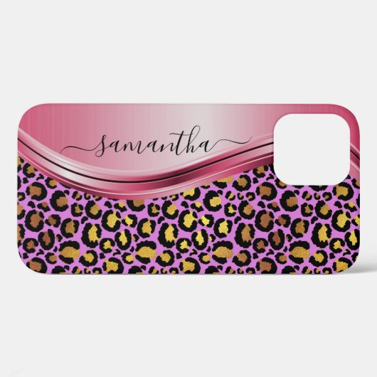 Pink Leopard Handgeschreven naam Metaal Case-Mate iPhone Case (Achterkant (horizontaal))