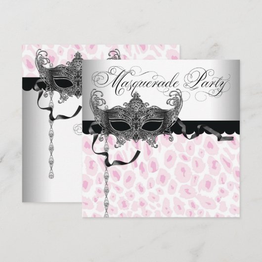 Pink Leopard Masquerade Party Uitnodigingen (Voorkant / Achterkant)