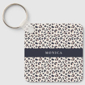 Pink Leopard patroon aangepaste naam Sleutelhanger (Voorkant)