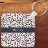 Pink Leopard patroon aangepaste naam Sleutelhanger (Achterkant)