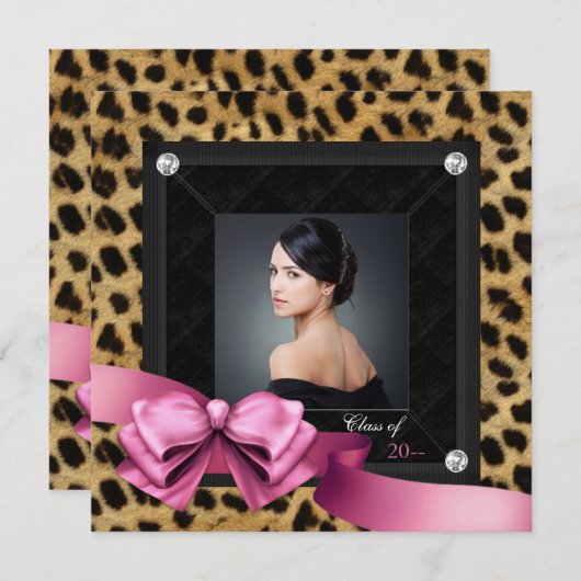 Pink Leopard Photo Graduation-aankondigingen Aankondiging (Voorkant / Achterkant)