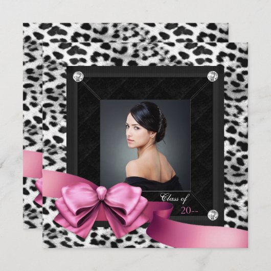 Pink Leopard Photo Graduation-aankondigingen Aankondiging (Voorkant / Achterkant)
