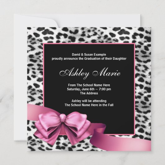 Pink Leopard Photo Graduation-aankondigingen Aankondiging (Achterkant)