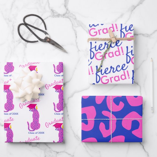 Pink Leopard Print Afstuderen Inpakpapier Vel (Voorkant)