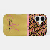 Pink Leopard Print and Gold Foil iPhone Case 16 Hoesje (Achterkant horizontaal)