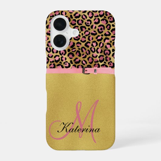 Pink Leopard Print and Gold Foil iPhone Case 16 Hoesje (Achterkant)