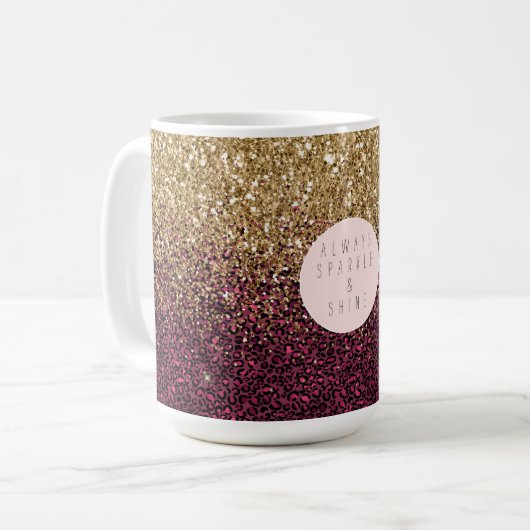 Pink Leopard Print Glitz Koffiemok (Voorkant links)
