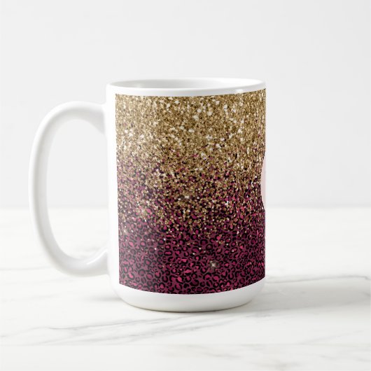 Pink Leopard Print Glitz Koffiemok (Links)