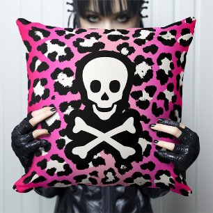 Pink Leopard Print Jolly Roger Pirate Kussen
