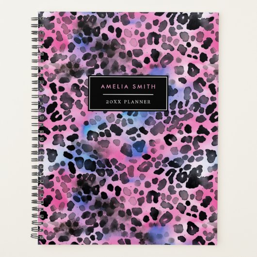 Pink Leopard Print Naam Planner toevoegen (Voorkant)