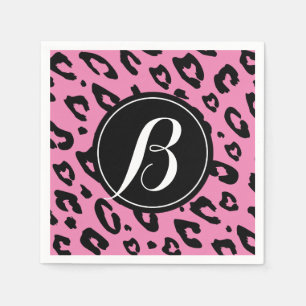 Pink leopard print napkins with custom monogram servet