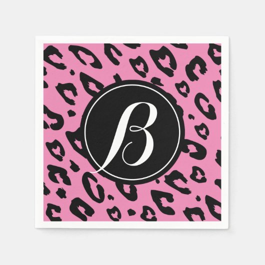 Pink leopard print napkins with custom monogram servet (Voorkant)