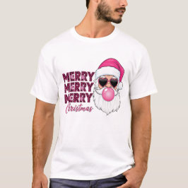 Pink Leopard Print Santa T-Shirt | Merry Christmas