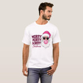 Pink Leopard Print Santa T-Shirt | Merry Christmas (Voorkant volledig)