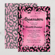 Pink Leopard Quinceañera Birthday Party Invitation